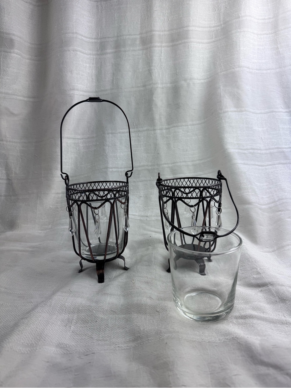 VTG Home Essentials Black Metal & Glass Hanging Votive Candle Holders Set of 2